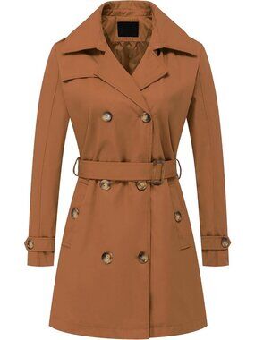Stylish Women's Double Breasted Mid-Length Trench Coat with Belt & Detachable